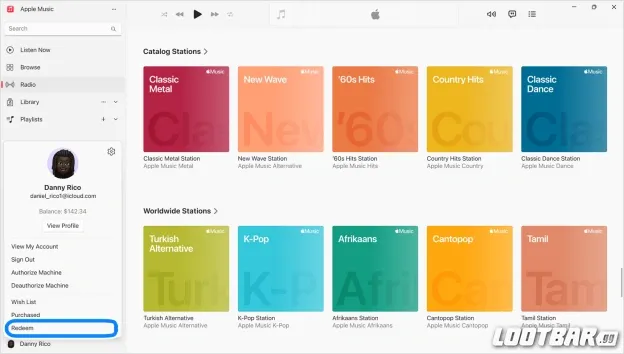 iTunes redeem location