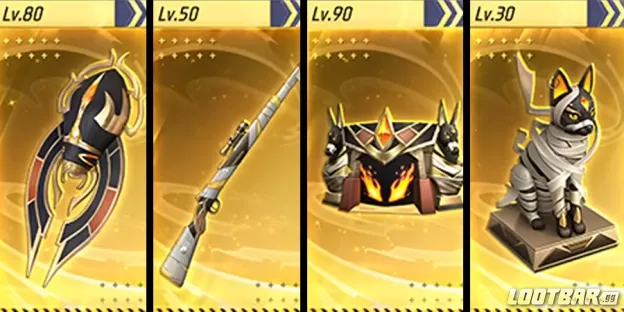 Some of Pharaoh Themed Items: Kar98k, Death-box, Gloo Shield, Glider