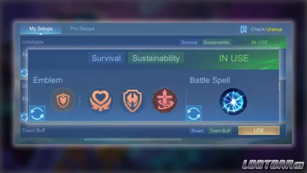 MLBB Uranus Emblems and Battle Spell