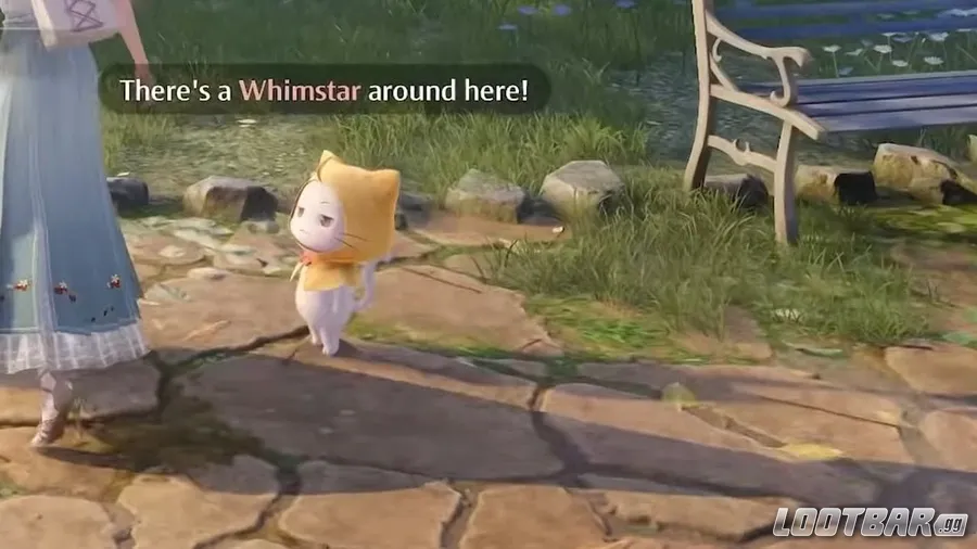 Momo alerting the player of a nearby Whimstar.