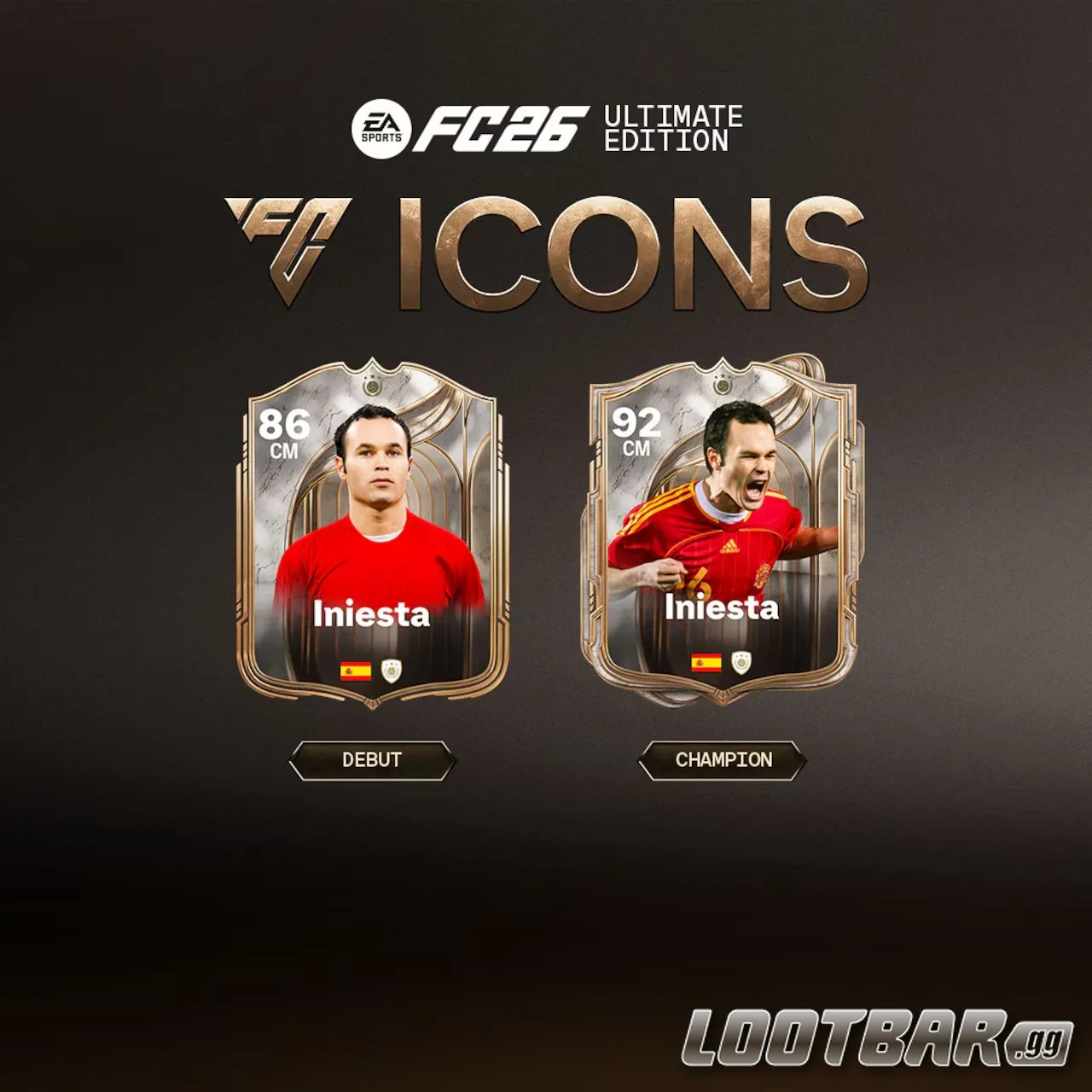 Example of FC 26 Icon progression from Debut to Champion card.
