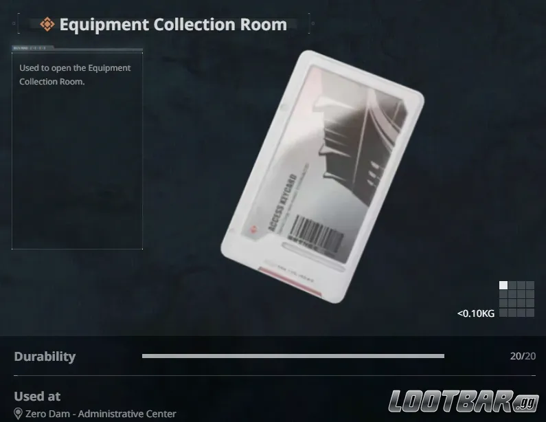 Equipment Collection Room Key Card