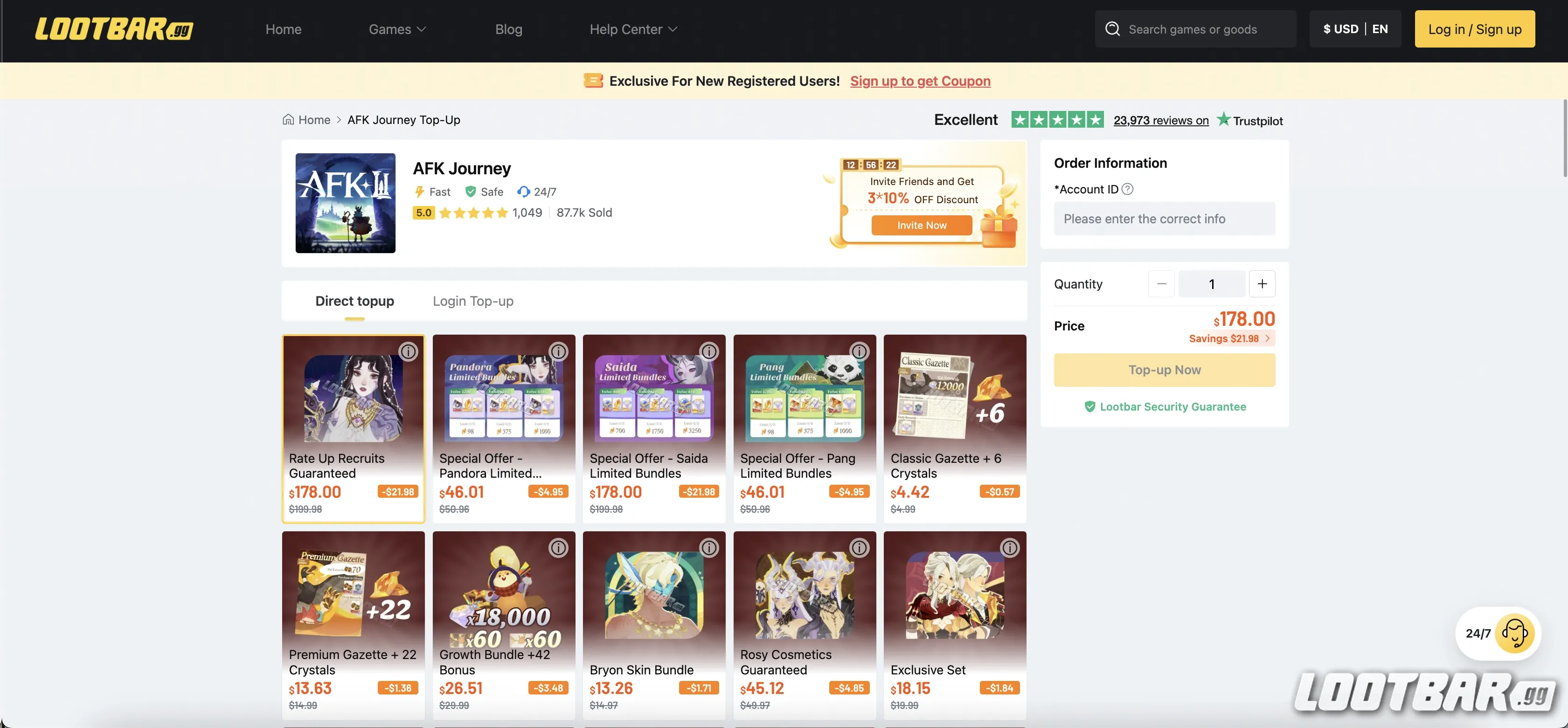 LootBar AFK Journey top up
