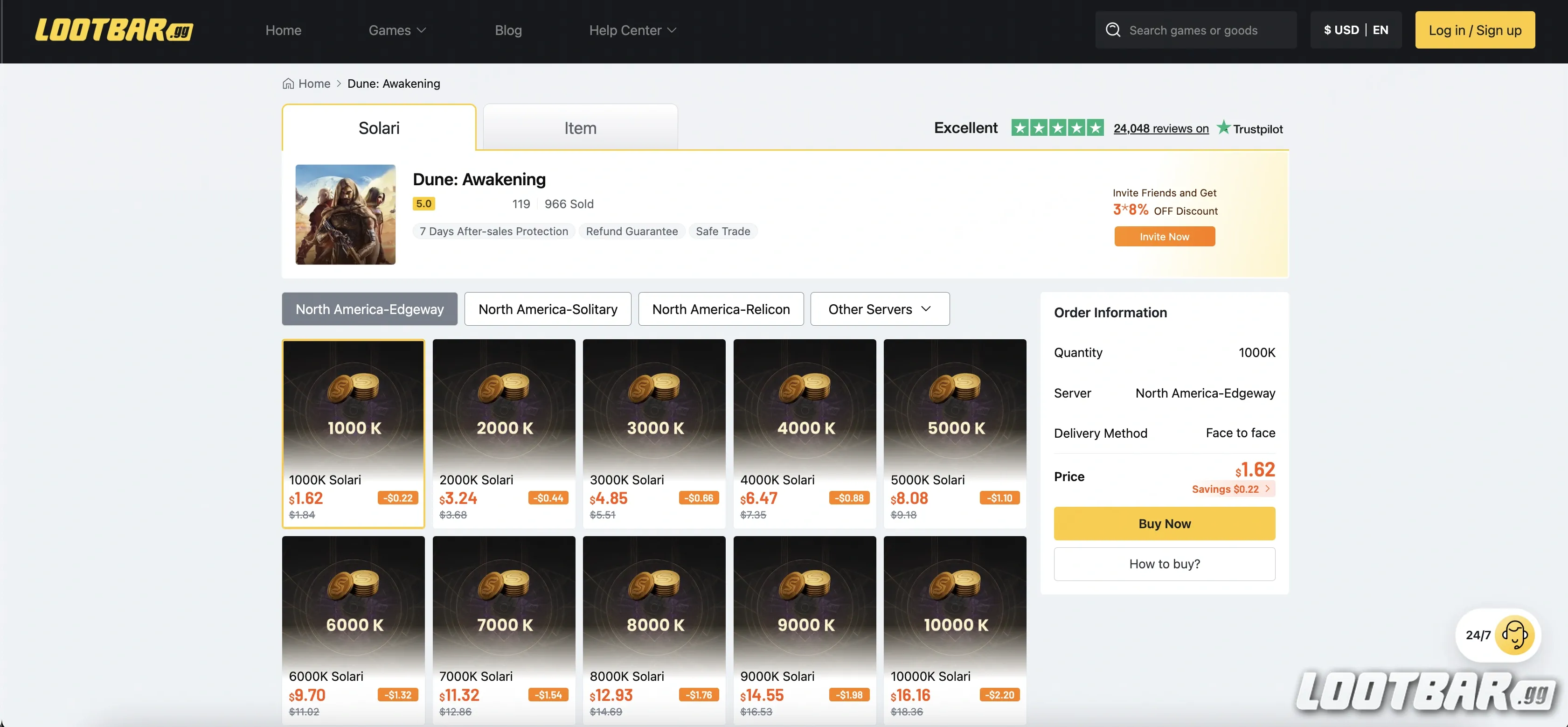  Dune top-up page on LootBar