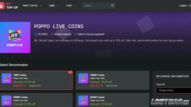 BitTopup’s Poppo Live top up page.