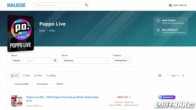 Kaleoz’s Poppo Live top up page.