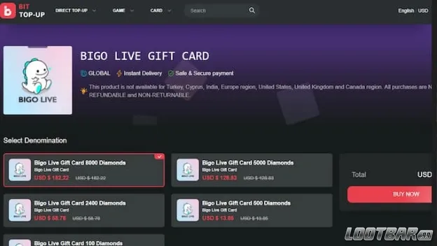 BitTopup’s Bigo Live top up page.