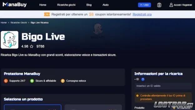 ManaBuy’s Bigo Live top up page.