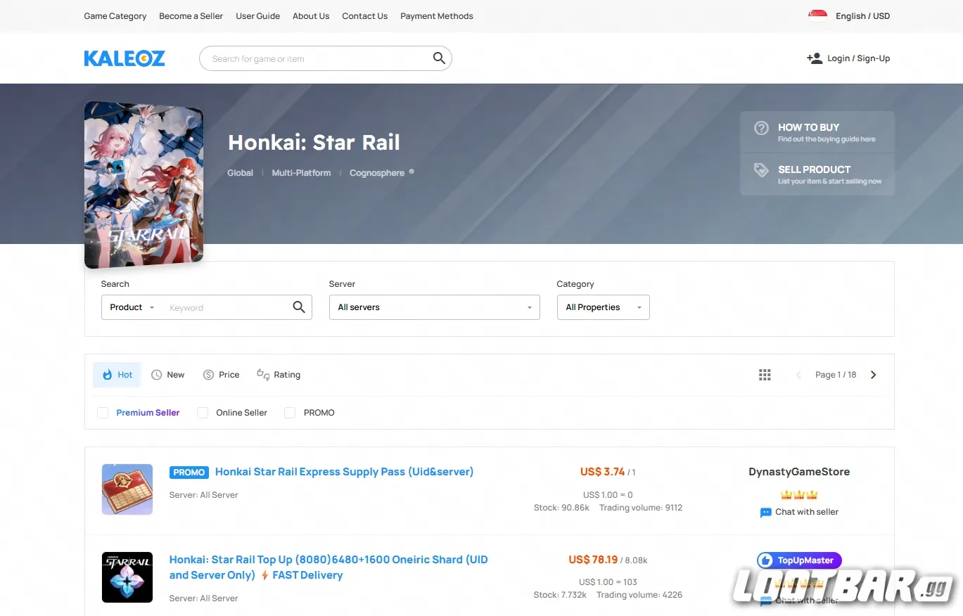 Kaleoz Honkai Star Rail Top up Page