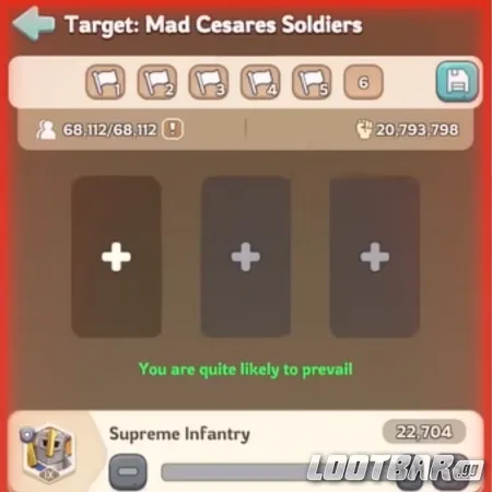 Soldados de Kingshot listos para el combate con Infantería Suprema preparada para desplegarse.