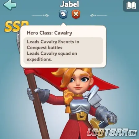 Kingshot hero Jabel showcasing cavalry class role