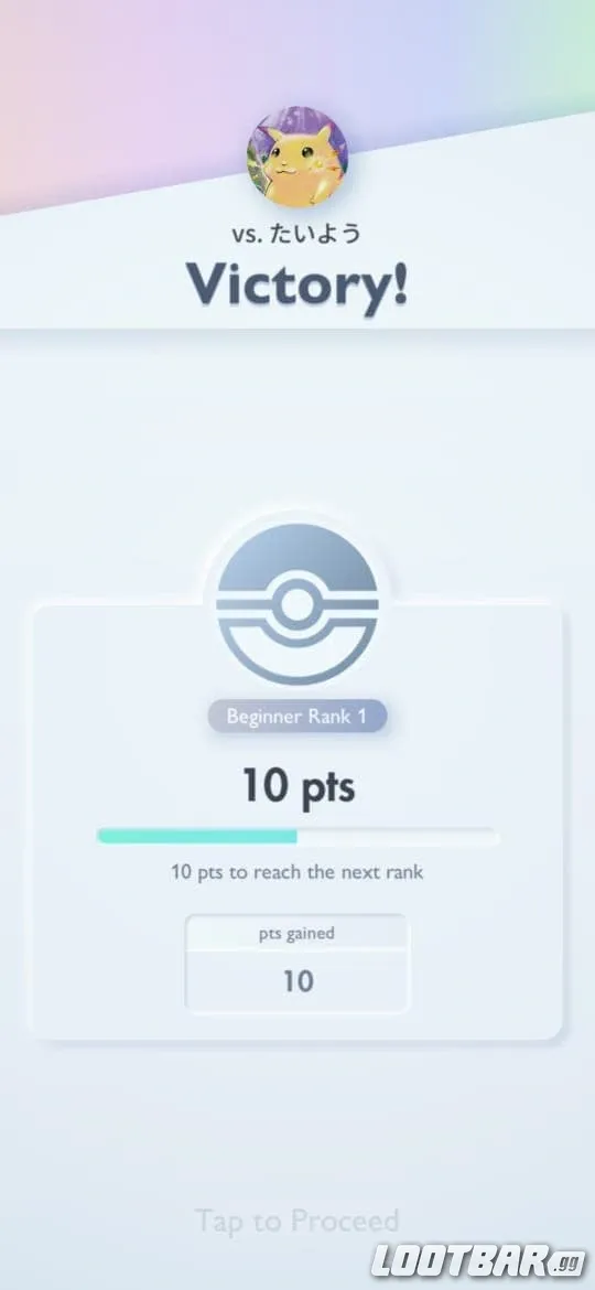 Winning a ranked game in Pokémon TCG Pocket.