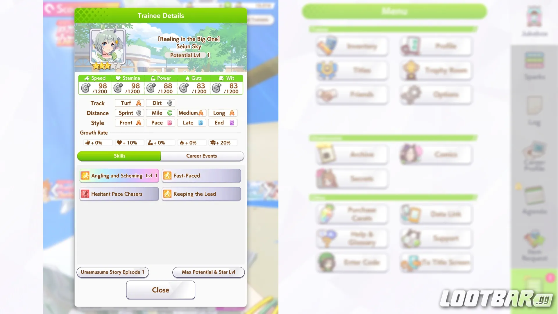 Seiun Sky in-game overview