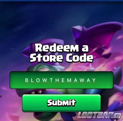 *(Image shows an arrow pointing to the code submission area on the Supercell Store site.)*  