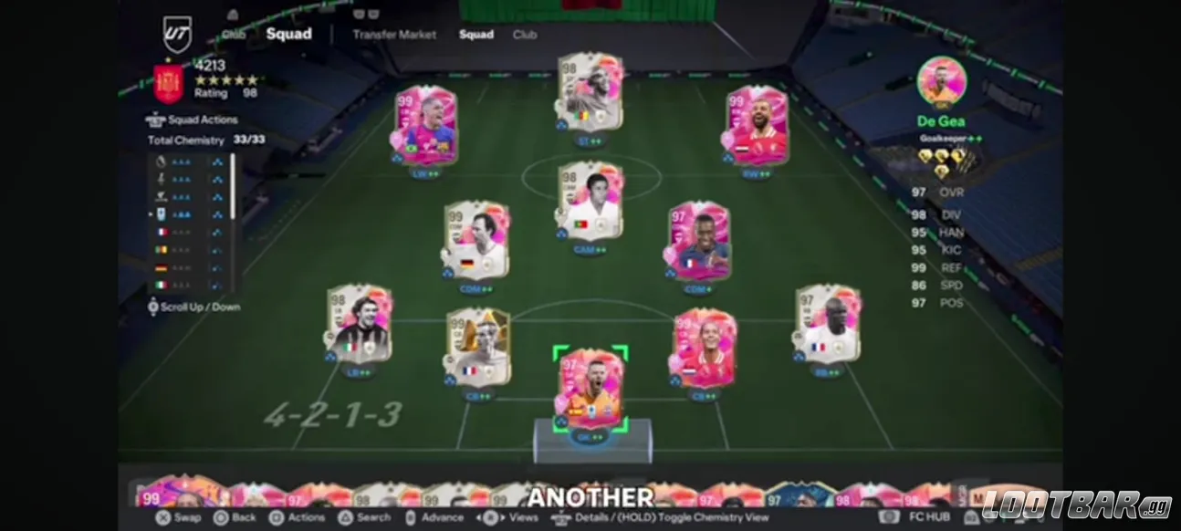 FC 26 Ultimate Team squad screen showing chemistry stars.