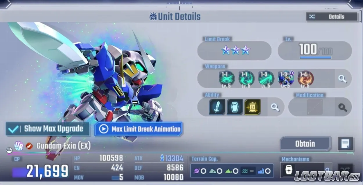 SD Gundam G Generation ETERNAL Gundam Exia (EX)