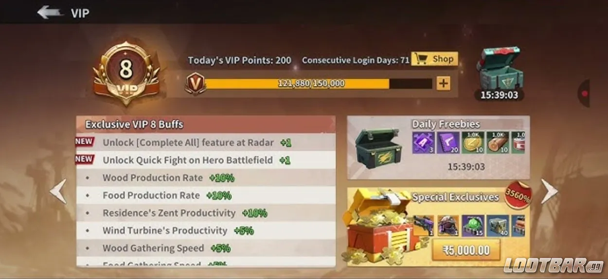 Last Z Survival Shooter VIP Level