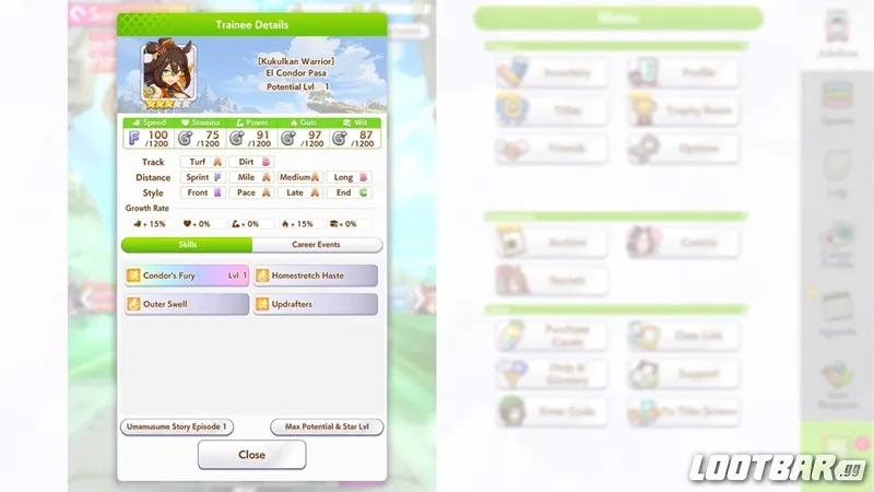 Umamusume: Pretty Derby - El Condor Pasa (Kukulkan Warrior) Trainee Skills and Abilities by Lootbar.gg