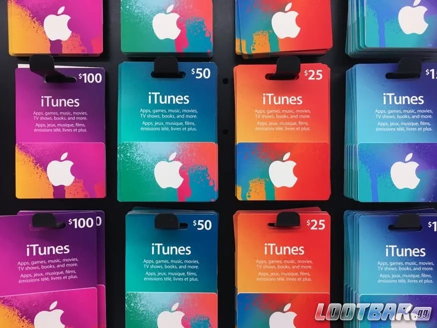 iTunes Gift Cards in different colors