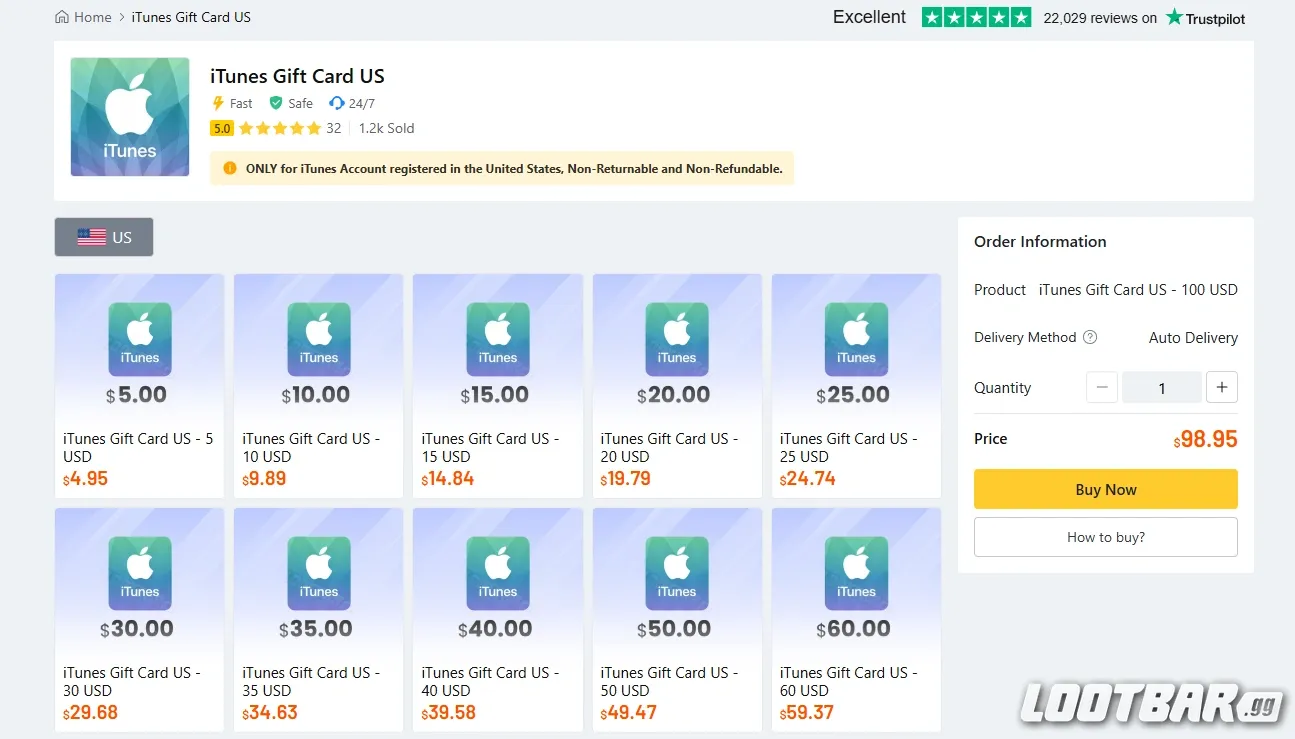 Us I Tunes Gift Cards in Loot Bar