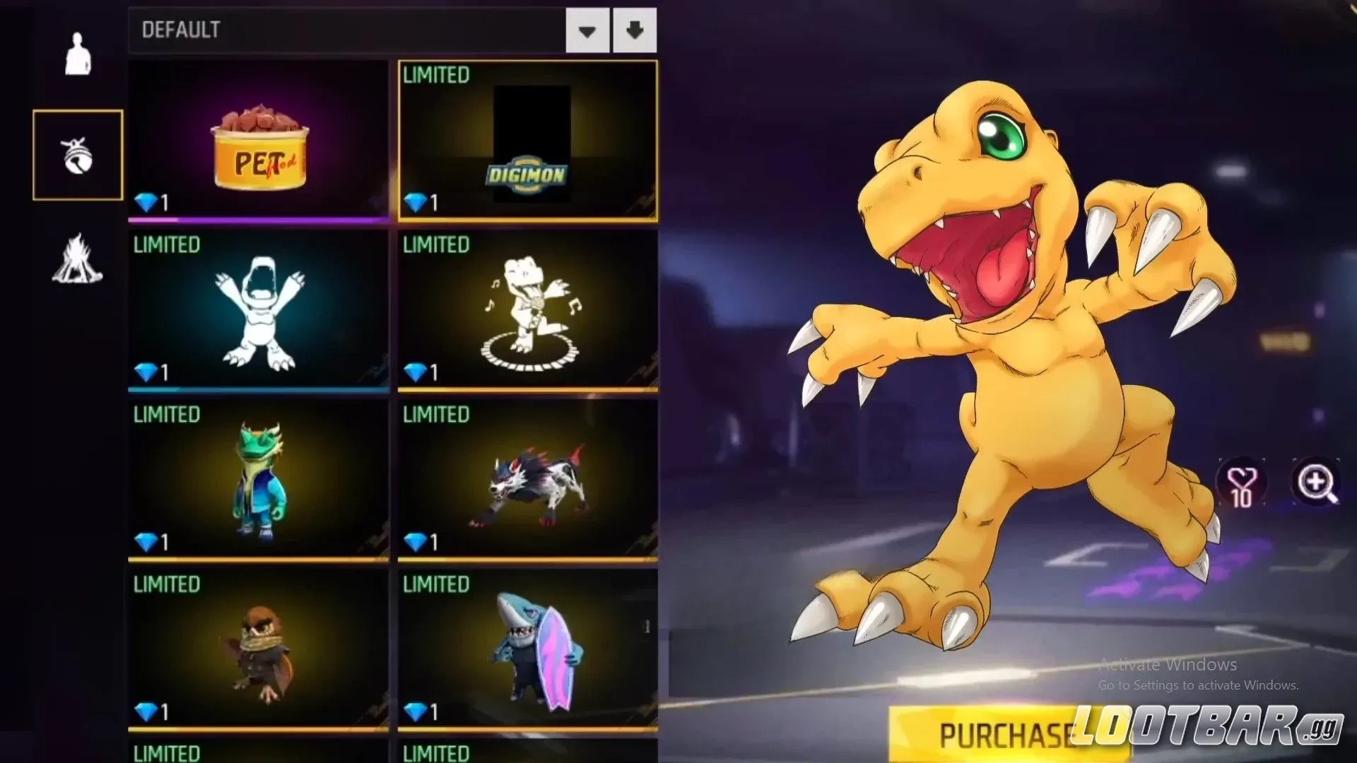 Free Fire X Digimon Adventure Mascotas Digimon