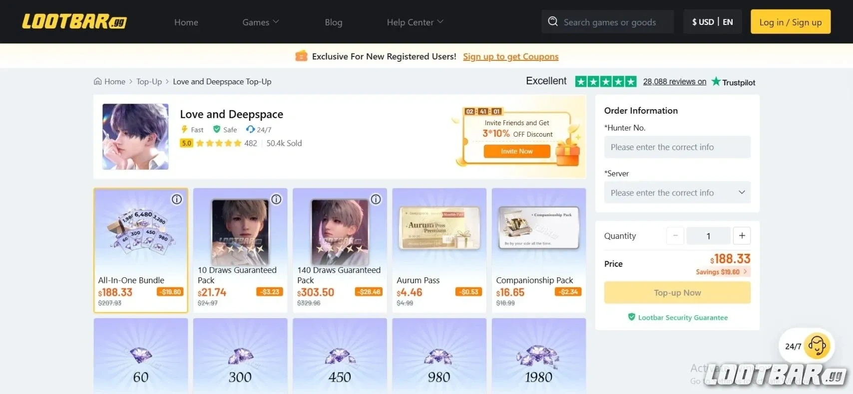 Love and Deepspace Loot Bar Top Up