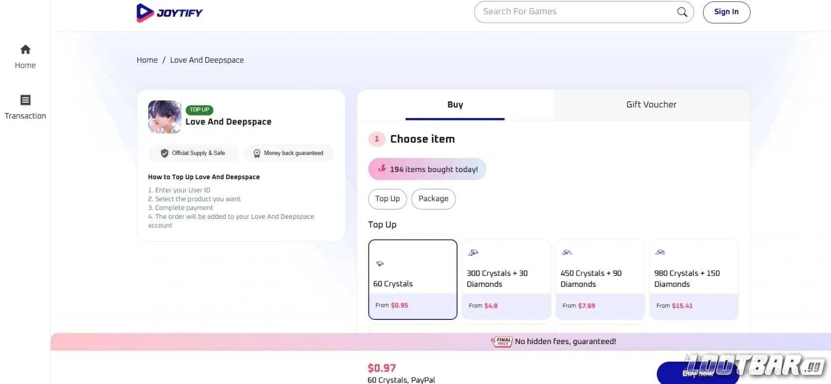 Love and Deepspace Top up Joytify