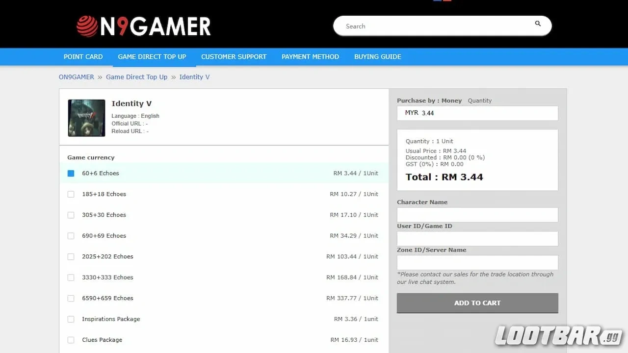O N9 Gamer's Identity V Echoes Service