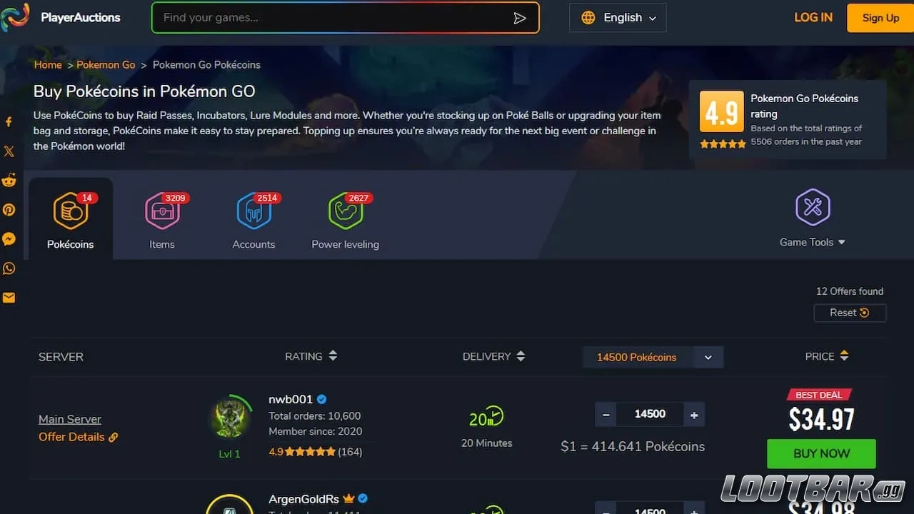 Player Auction Pokemon Top up Service