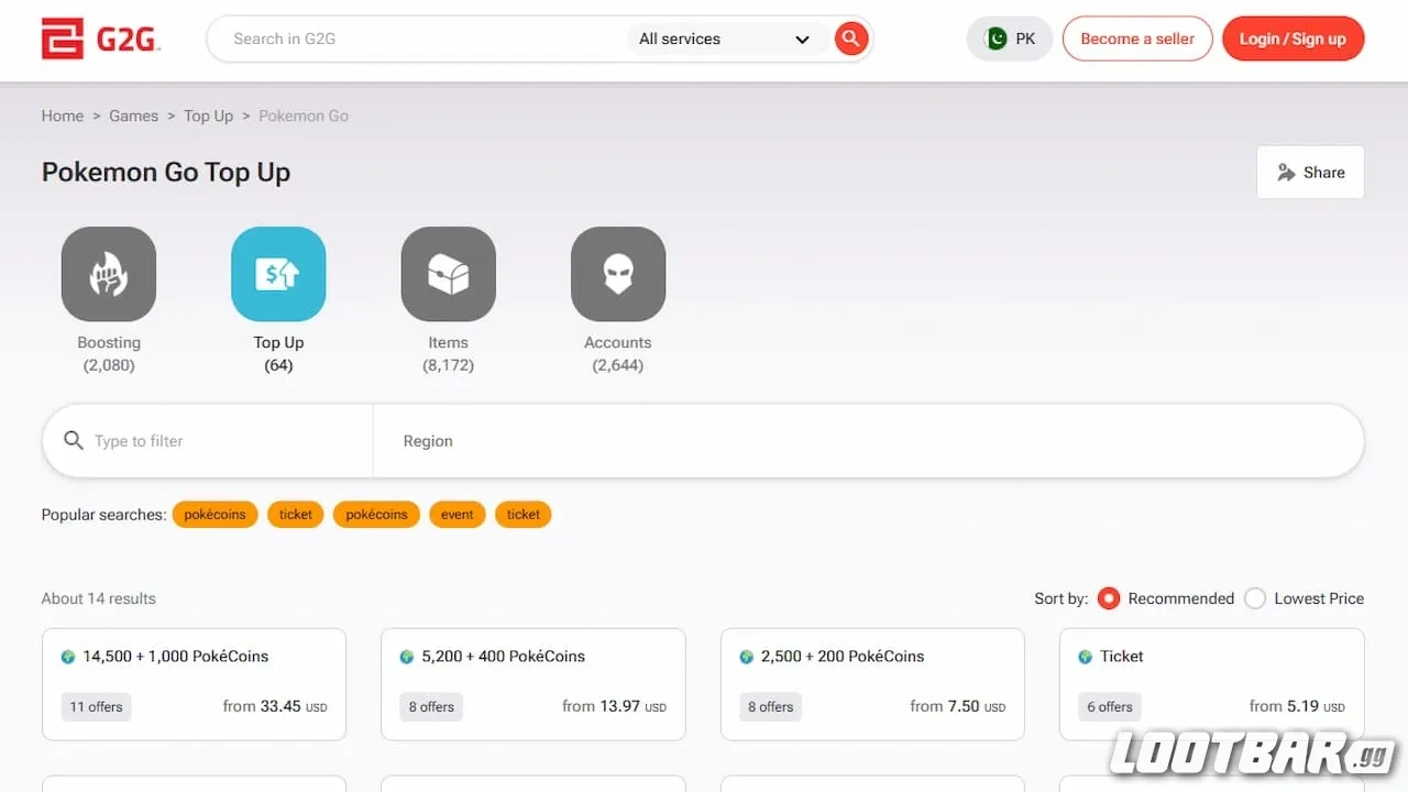 G2 G Pokemon Go Top up Service