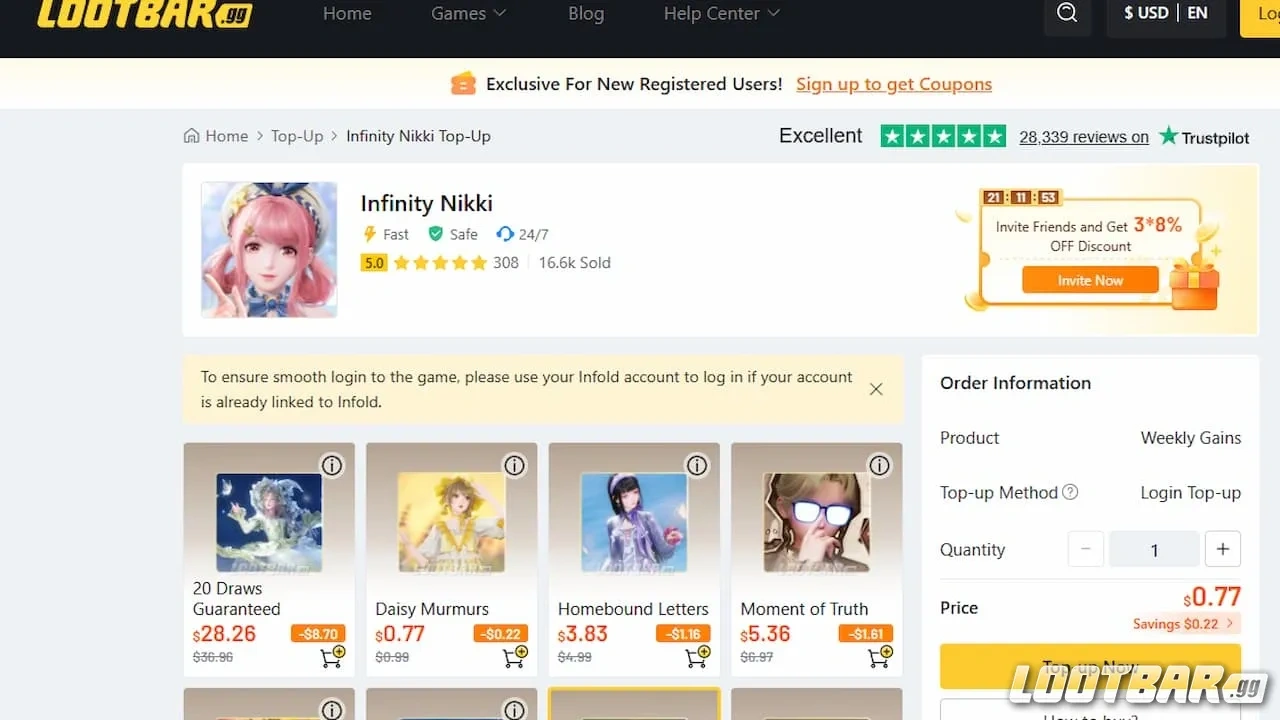 Loot Bar Infinity Nikki Top up Service