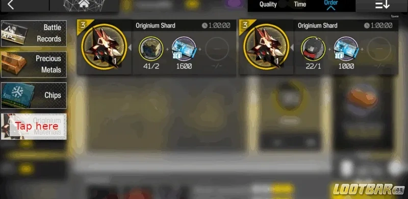 Factory - produce Originium Shards step 2