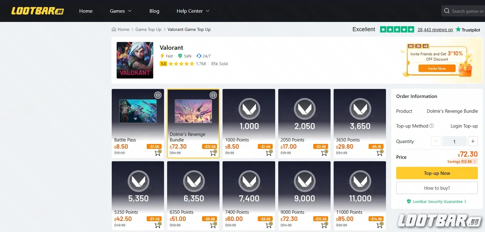 LootBar пополнение Valorant, купить очки Valorant