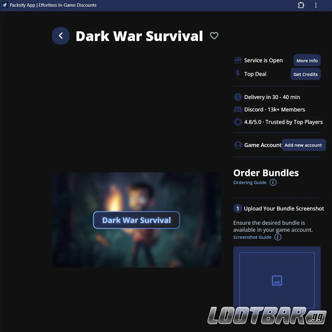 Packsify Dark War Survival Purchase Options