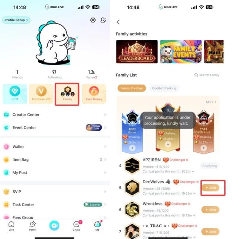 Bigo Live ファミリーに参加する