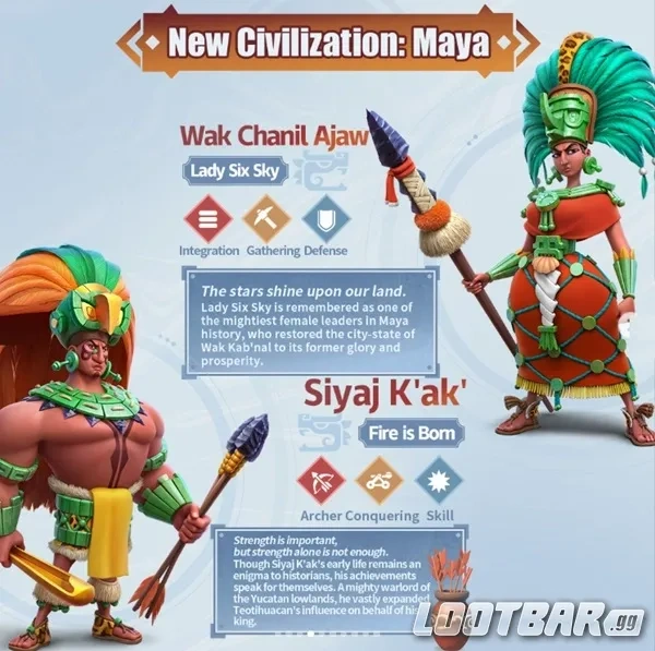 Rise of Kingdoms Maya civilization Commanders
