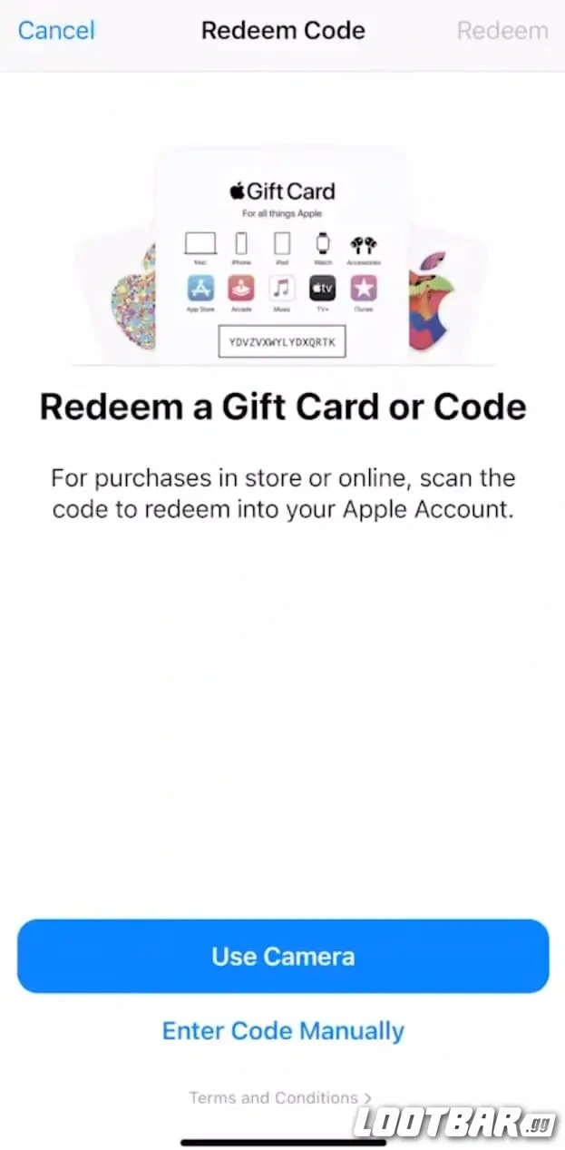 Redeeming an Apple gift card on the App Store.