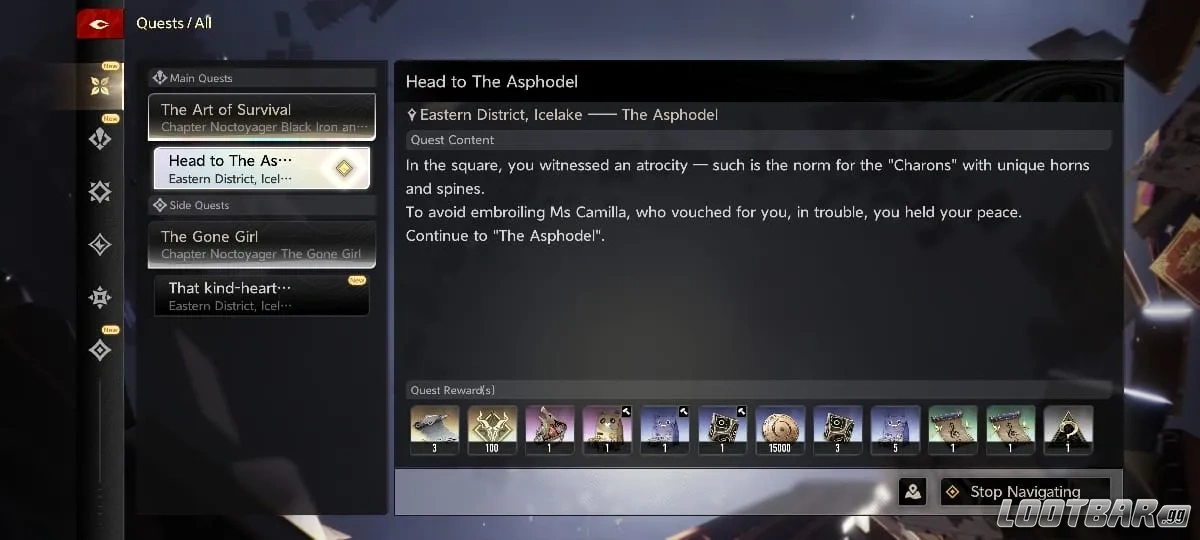 《雙重夜之深淵》任務日誌顯示任務詳情與報酬。