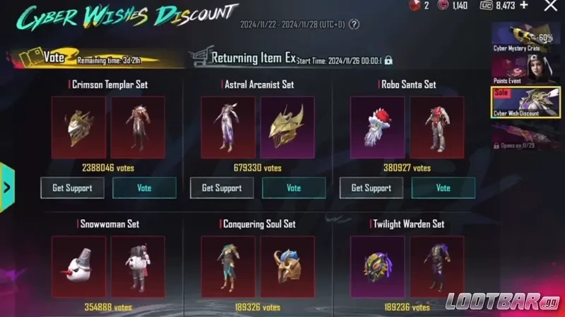 Abstimmungsbildschirm des Cyber Week-Events