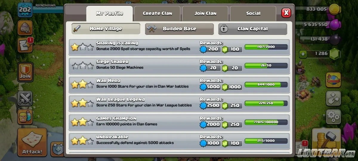 Clash o Clans Achievements Screenshot