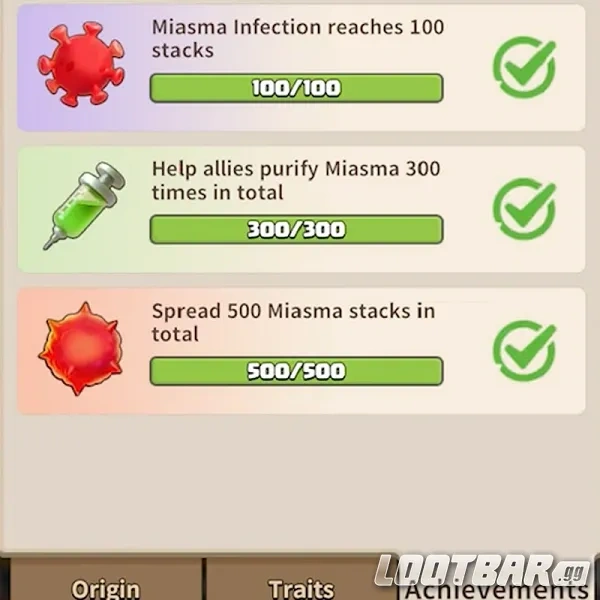 miasma achievements in Dark War Survival