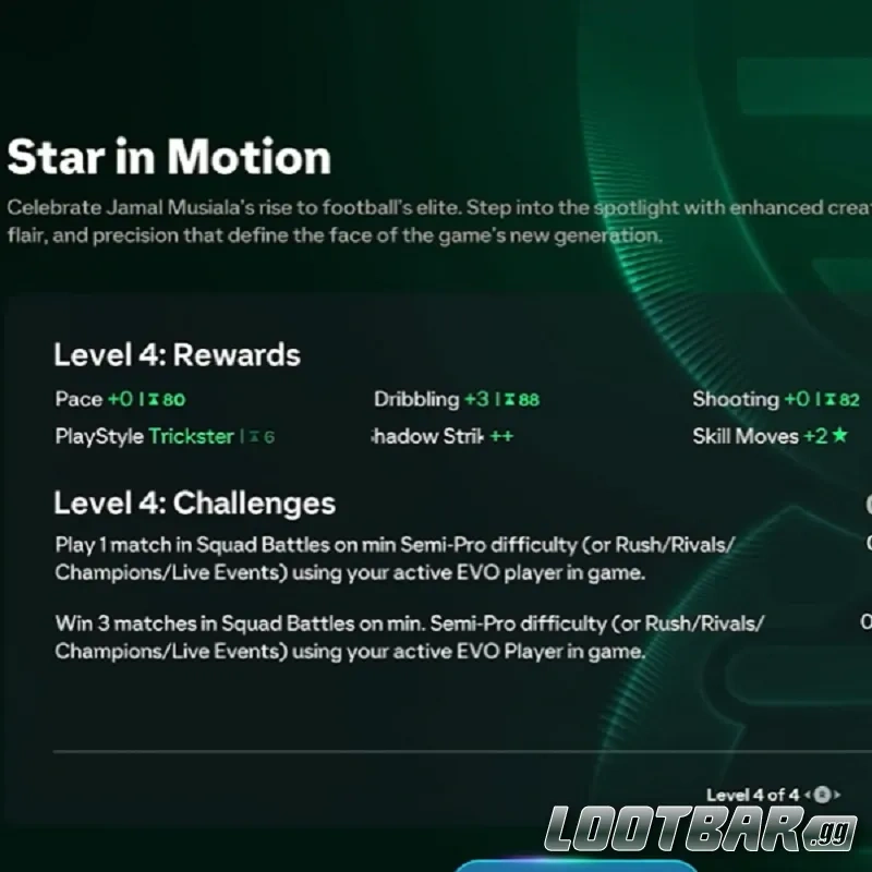 Étoile en Mouvement evo dans le menu des évolutions