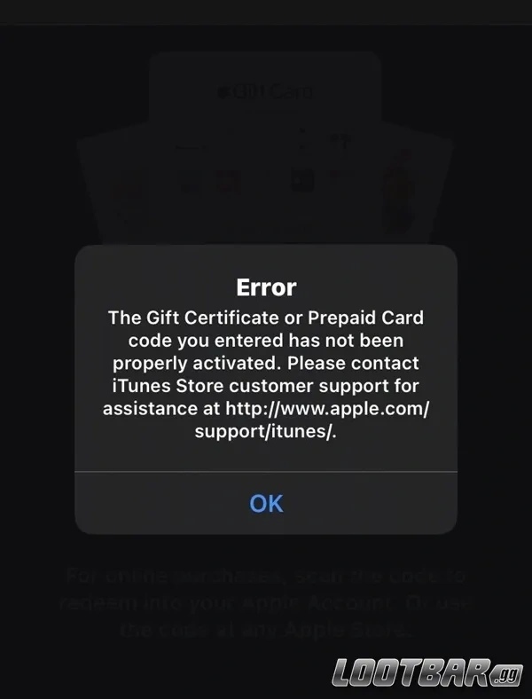iTunes Gift Card Card Not Activated Error