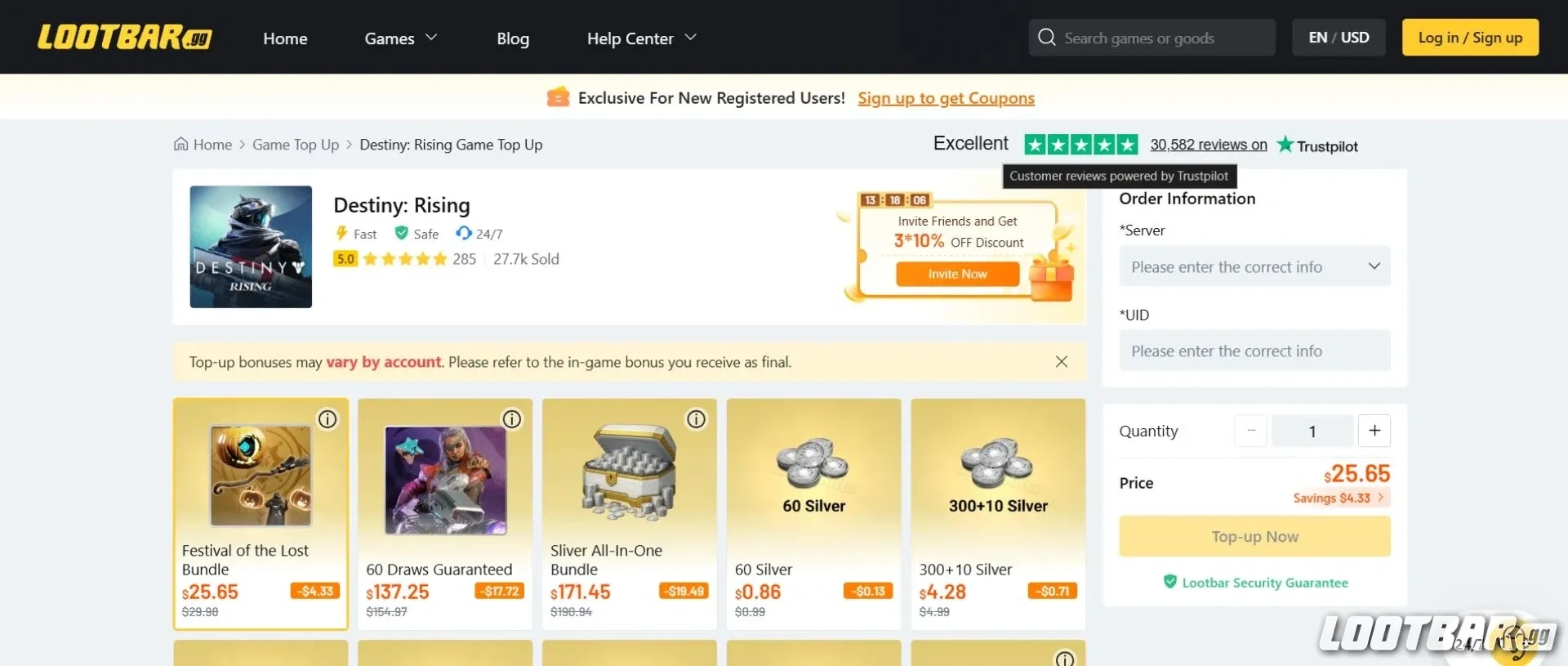 top up Destiny Rising