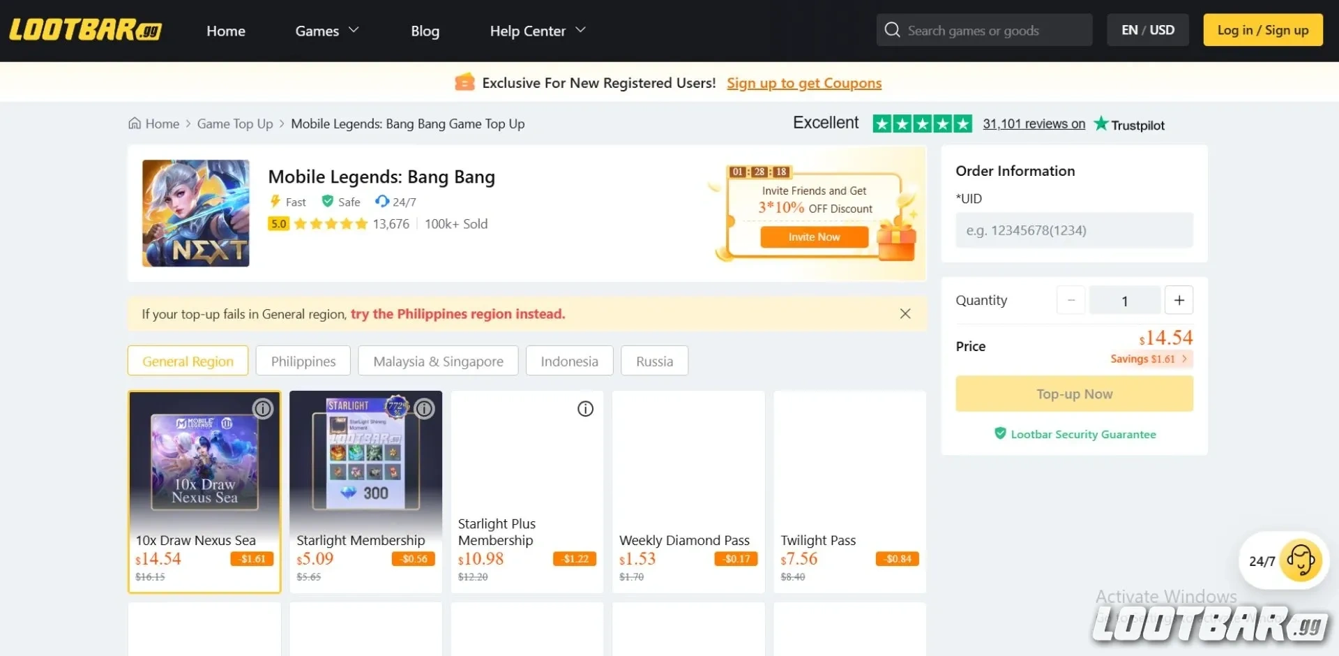 Top up Mobile Legends Bang Bang