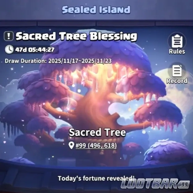 menu de bénédiction de l'arbre sacré dans Dark War Survival