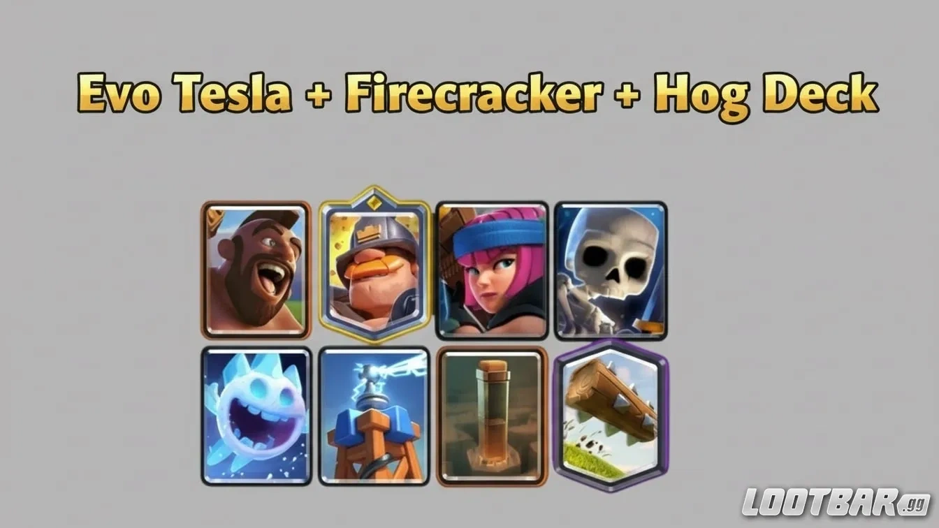 Clash Royale Evo Tesla + Firecracker + Hog deck