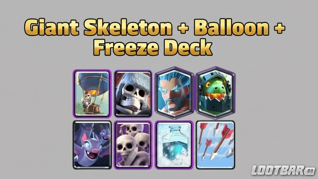 Clash Royale Giant Skeleton + Balloon + Freeze deck
