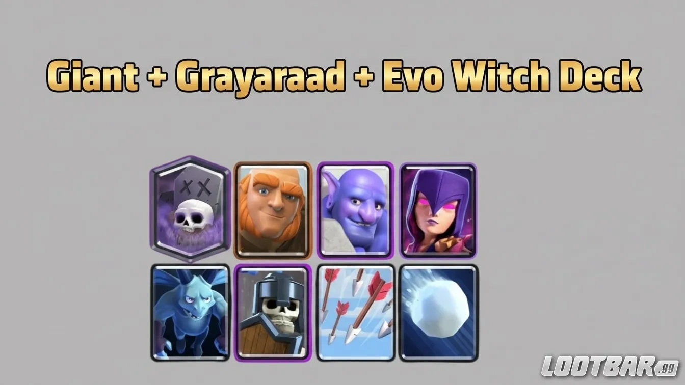 Clash Royale Giant + Graveyard + Evo Witch deck