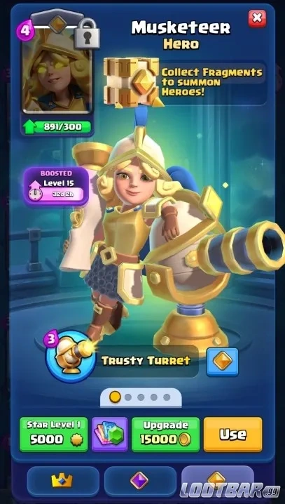 Screenshot of the Musketeer Hero from Clash Royale
